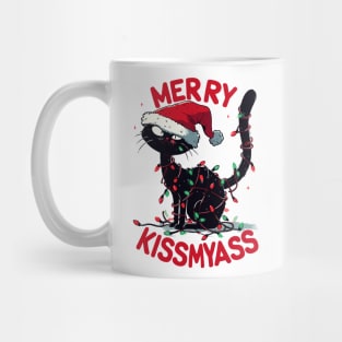 Black Cat christmas merry kissmyass Mug